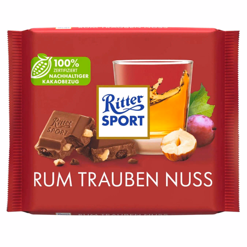 Шоколад молоч Ritter Sport з ямайським ромом,родзинками та горіхами 100 г