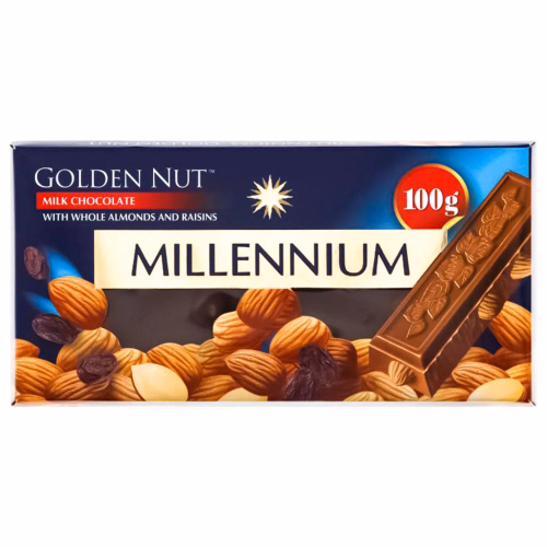 MILLENIUM Gold мол.шокол /мигдаль+родзинки 100г