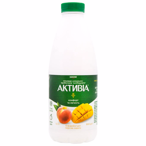 Активіа Біфідойогурт питний 1,5% пет 800г Персик-Манго