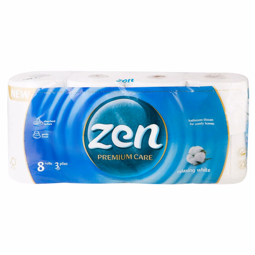Туалетний папір ZEN Relaxing White 3-x шар 8шт 145відрив