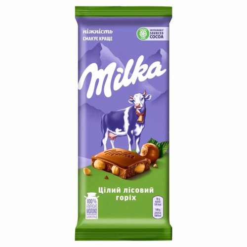 МІЛКА Шоколад Мілка з цілим лісовим горіхом 90г