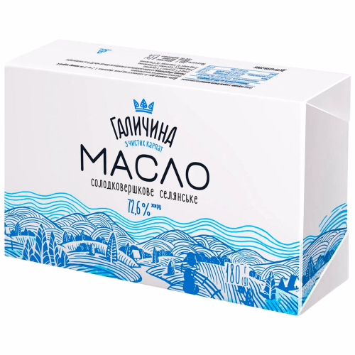 Масло солодковершкове селянське 72,6% жиру ТМ "Галичина",  180г