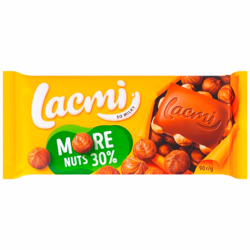 ШОКОЛАД Lacmi молочний з цілим лісовим горіхом 90г