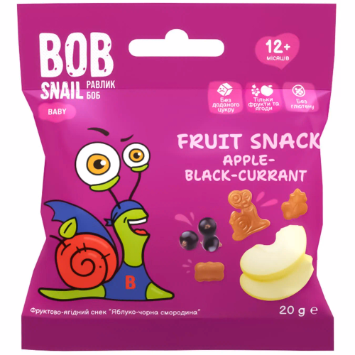 Фрукт снек Яблуко-Чорн.смородина для дит.харч з 12 місяців ТМ BOB SNAIL 20г