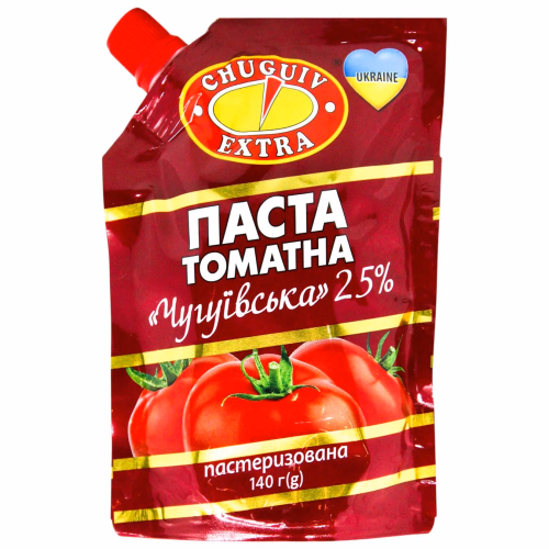 Томатна паста"Чугуївська"25% д/пак зі штуцером 140г ТМ"Чугуїв-продукт"