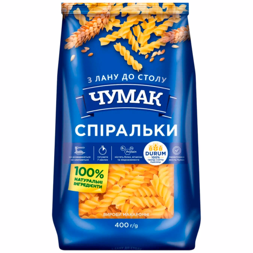 Чумак Макарони спіральки ПУ 400гр