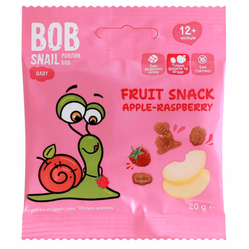 Фрукт снек Яблуко-Малина для дит.харч з 12 місяців ТМ BOB SNAIL 20г