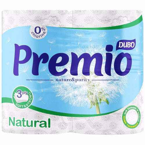 Диво Premio туал.папір целюл.на гільзі по 4рул.3-шар.Naturale білий