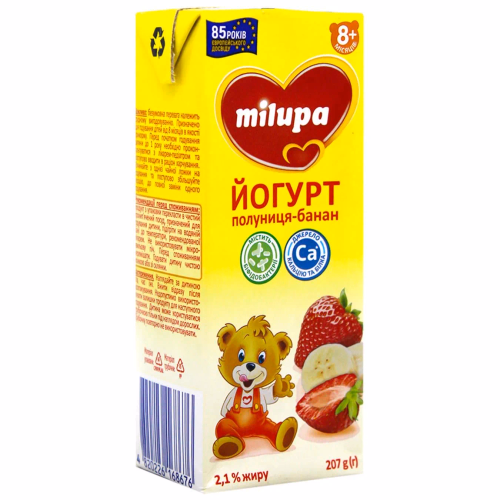 Мілупа Йогурт з біфідобактеріями 2,1% 207г полуниця-банан