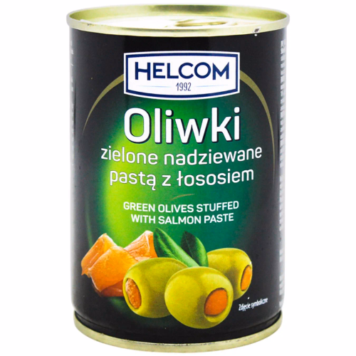 Оливки HELCOM 280г зелені з лососем ж/б