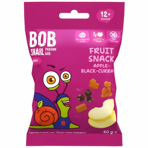 Фруктовий снек "Яблуко-смородина для дит харчу з 12 місяців ТМ BOB SNAIL 40г