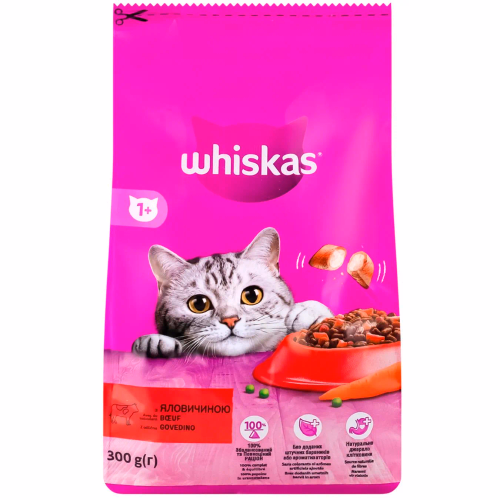 Корм WHISKAS для дор.котiв сух з ялов.300г