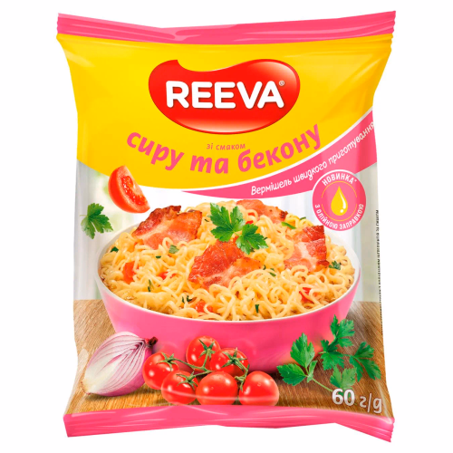 Вермішель шв/приг зі смаком сиру та бекону пачка 60г Reeva