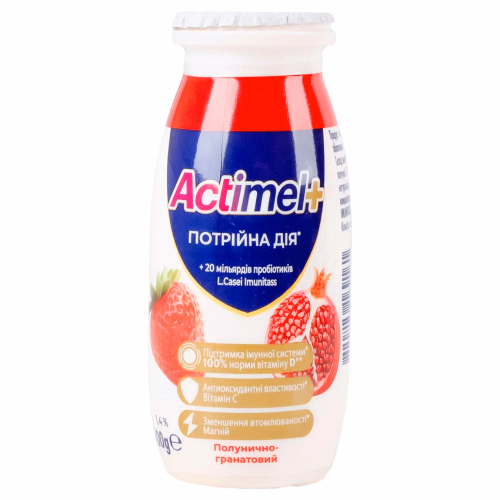 Actimel Продукт кисломолочний 1,4% пет 100г полуниця-граната МР