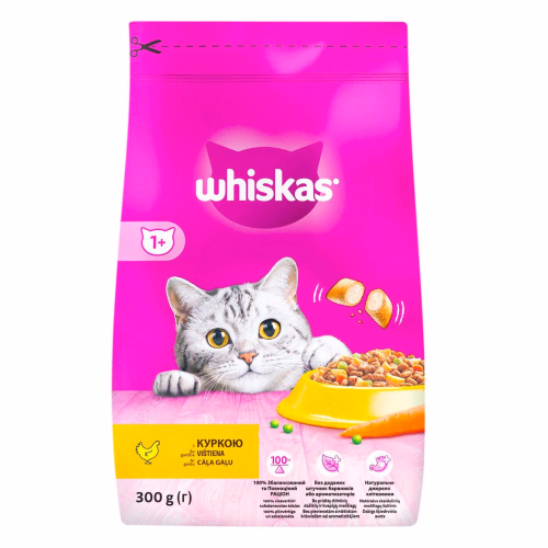 Корм WHISKAS для дор.котiв сух з курк.300г