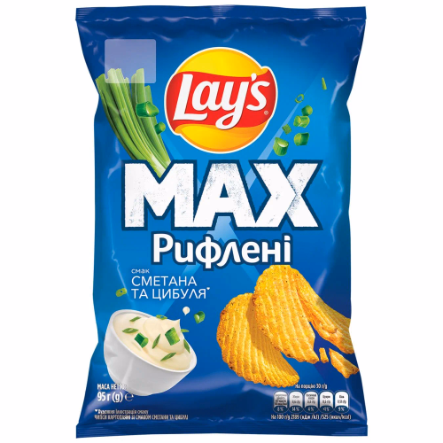 Чипси Lay's MAX смак сметани та цибулі рифлені 95г