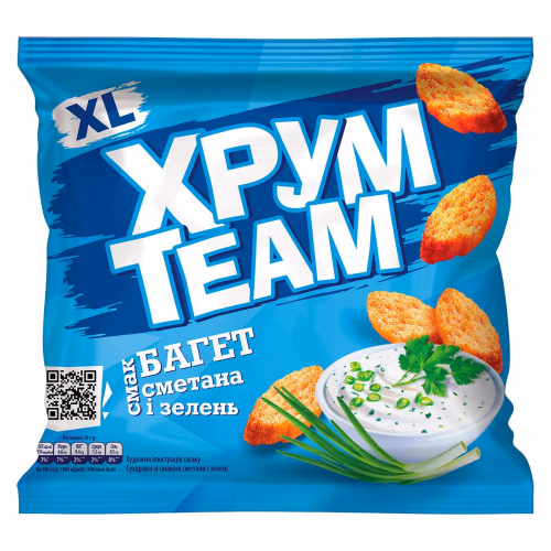 Сухарики ХрумTeam 100г багет зі смаком сметани і зелені