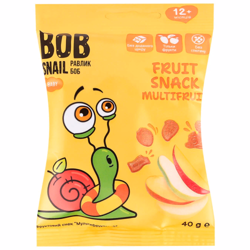 Фрукт снек"Мультифруктовий для дит.харчув з 12 місяців ТМ BOB SNAIL 40г