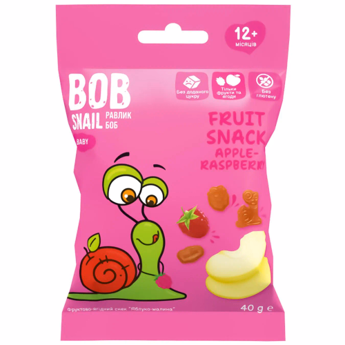 Фруктовий снек "Яблуко-Малина" для дит харчу з 12 місяців ТМ BOB SNAIL 40г