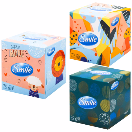 Серветки косметичні SMILE  70л 3шар білі куб