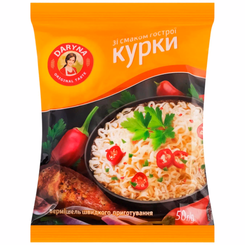 Вермішель шв/приг смак ГОСТРОЇ курки пакет 50г DARYNA