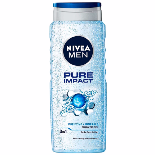 ГЕЛЬ ДЛЯ ДУШУ ЧОЛОВІЧИЙ Pure Impact 3 в 1  NIVEA 500 МЛ.