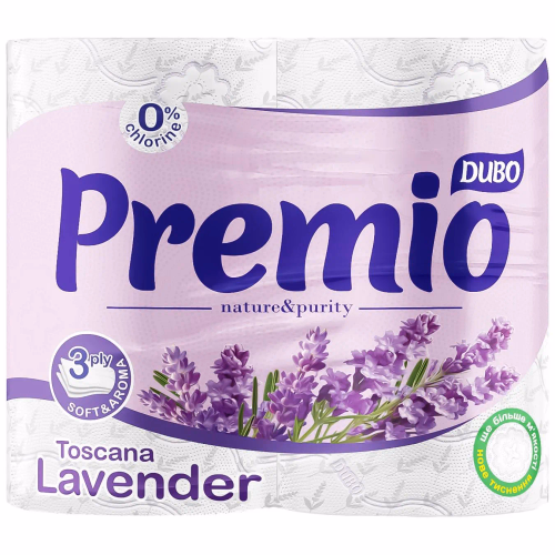 Диво Premio туал. папір целюл. на гільзі по  4рул., 3-х шар. Toscana Lavender