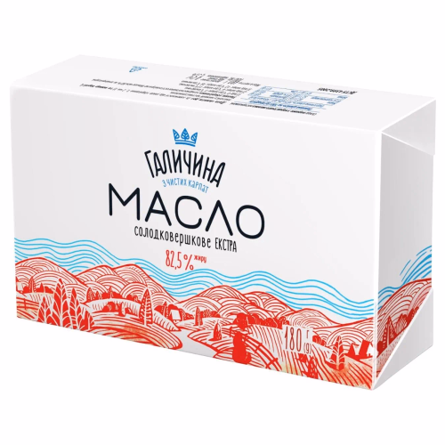 Масло солодковершкове екстра 82,5% жиру ТМ "Галичина",  180г