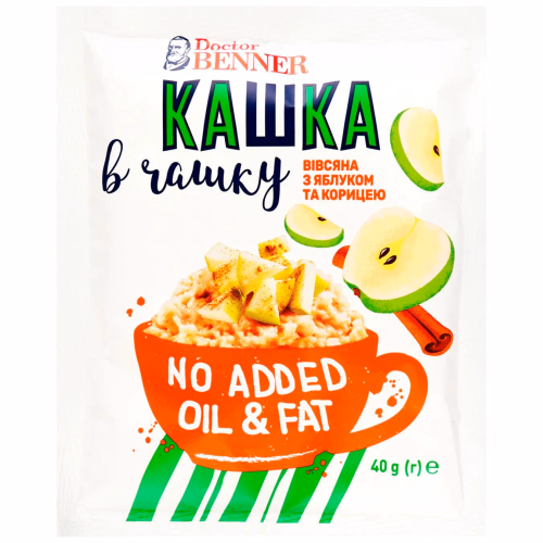 Кашка в чашку з яблуком і корицею ТМ "Dоctor BENNER" 40г