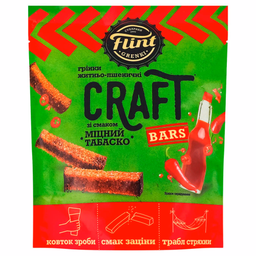 Грінки жит-пшен зі смаком міцний табаско ТМ Flint Craft Grenki 80 г