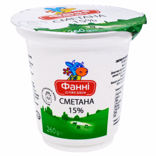 Сметана 15% Фанні стакан 260г