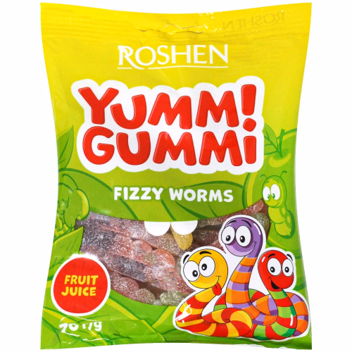 ЖЕЛЕЙНІ ЦУКЕРКИ Yummi Gummi Fizzy Worms Roshen 70г