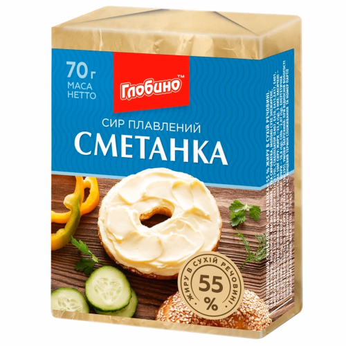 Сир плавлений скибковий Сметанка 55% жиру 70г ГЛОБИНО