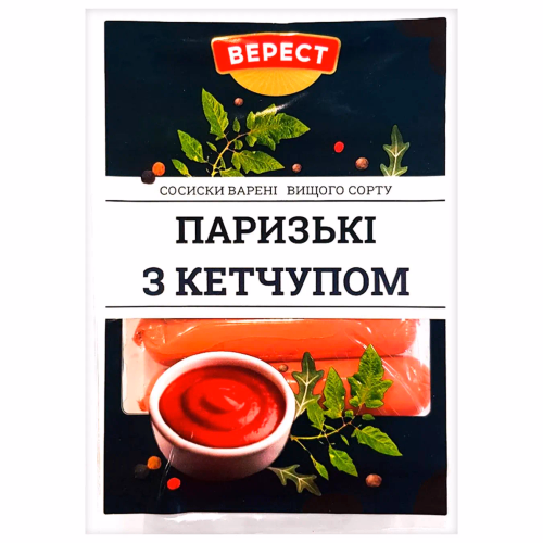 Паризькі з кетчупом сосиски варені в/с 280г Верест