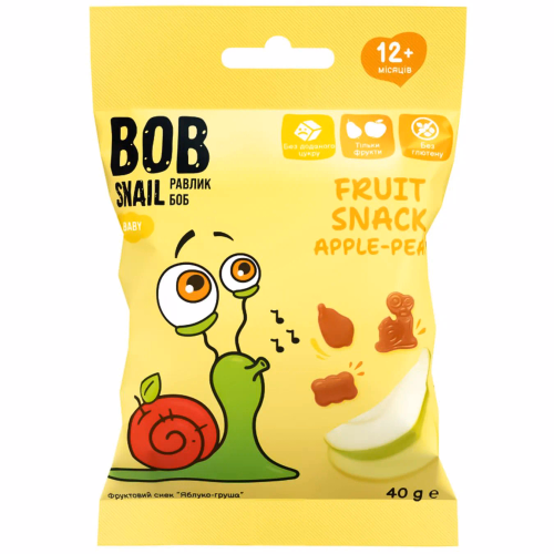 Фруктовий снек "Яблуко-Груша" для дит харчу з 12 місяців ТМ BOB SNAIL 40г