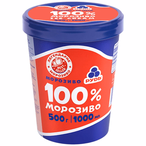 Відро 100% МОРОЗИВО" 500г Рудь