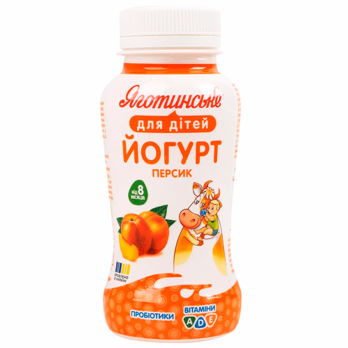Йогурт питн напов Персик 1,5% 185г пет/пл ТМ Яготинське для дітей