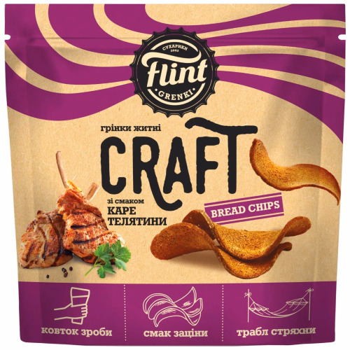 Грінки жит-пшен хвилясті смак Каре телятини Flint Craft Grenki» 90г