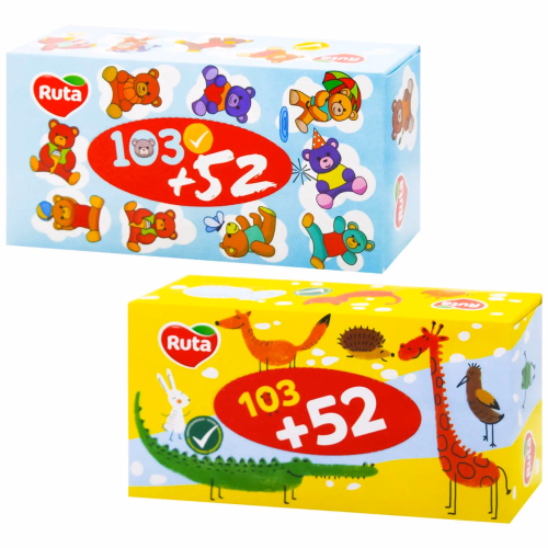 Серветки косметичні Ruta Kids 155шт білі пенал 2ш