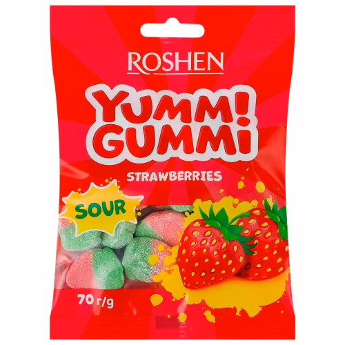 ЖЕЛЕЙНІ ЦУКЕРКИ Yummi Gummi Sour Strawberries 70г Roshen