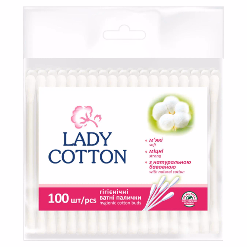 Lady Cotton Палички ватні в поліетиленовому пакеті 100 шт