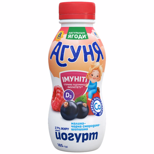 Агуня Йогурт імуніті малина-смородина-шипшина питний 2.7% пляшка 185г
