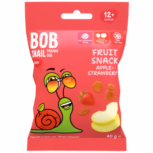 Фруктовий снек "Яблуко-полуниця для дит харчу з 12 місяців ТМ BOB SNAIL 40г
