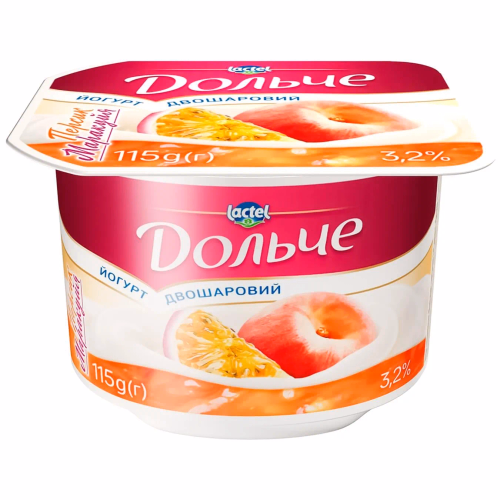 Йогурт двошаровий персик-маракуя Дольче 3,2% 0,115кг