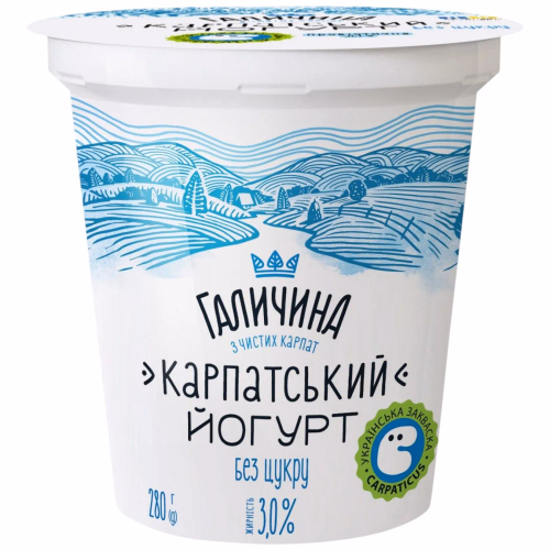 Йогурт Карпатський ПЕТ 3,0% 280 г без цукру Галичина