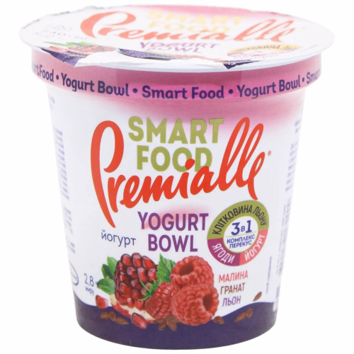 Йогурт Smart Food малина-гранат-клітковина льону 2,8% Premialle стакан 240г