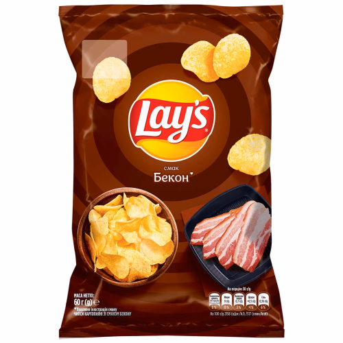 Чипси Lay's зі смаком бекону 60г