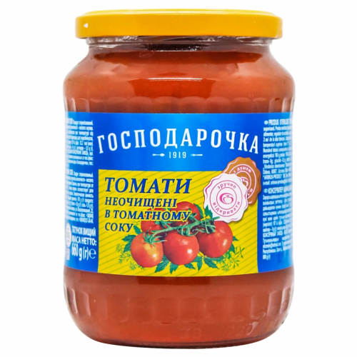 Томати неочищ.в томат,соці с/б 660г Господарочка