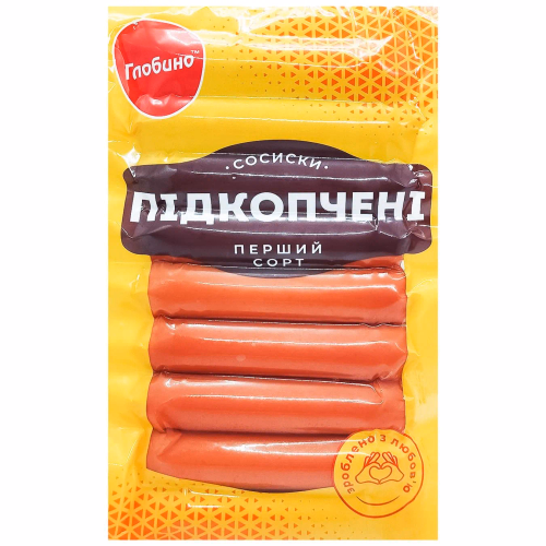 Сосиски Підкопчені 1с целофан в/п 325г БЕЗ ГМО ГЛОБИНО