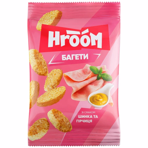 Сухарики багетні зі смаком шинка та гірчиця ТМ HROOM 100 г